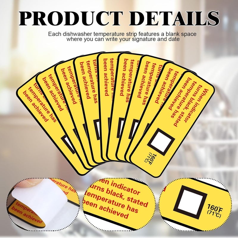 Copkim 48 Count Dishwasher Temperature Test Strips 160℉/71℃ Bulk Heat Test Labels for Commercial Home Dishwashers Waterproof Adhesive Stickers - Image 3